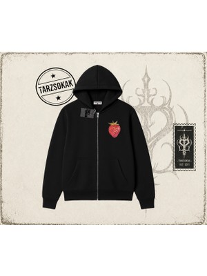 Tarzsokak Kadın Çilek Disco Oversize Unisex Hırka & Çeket Fermuarlı Sweatshirt Beyaz