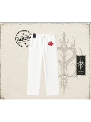 Tarzsokak Kadın Hibiscus Unisex Baggy Eşofman Altı Beyaz