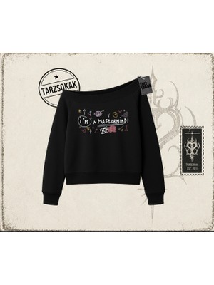 Tarzsokak Kadın I'm A Mastermind Kadın Kayık Yaka Sweatshirt Beyaz