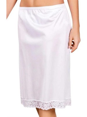 Semel Polyamid Kumaşlı Dantelli Diz Altı Uzun Jüpon