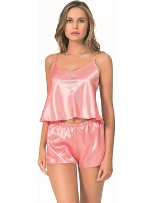 Semel Mercan Saten Babydoll Şort Takımı