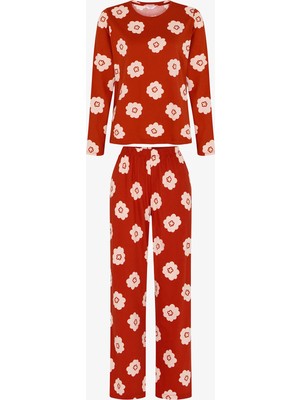 Penti Turuncu Soft Bloom Çiçekli Uzun Kollu Pantolon Pijama Takımı