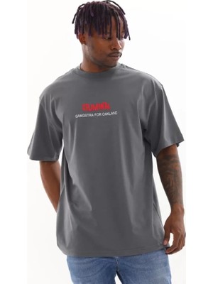 Mrayss  Unisex Baskılı Oversize T-Shirt - Füme