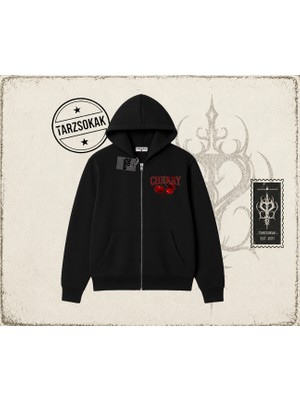 Tarzsokak Kadın Have A Nice Weekend Cherry Oversize Unisex Hırka & Çeket Fermuarlı Sweatshirt Beyaz