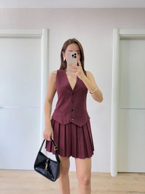 Mrayss  Takım Görünümlu Yelekli Mini Elbise- Bordo