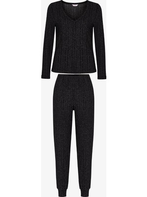 Penti Siyah Dark Night Uzun Kollu Pantolon Pijama Takımı