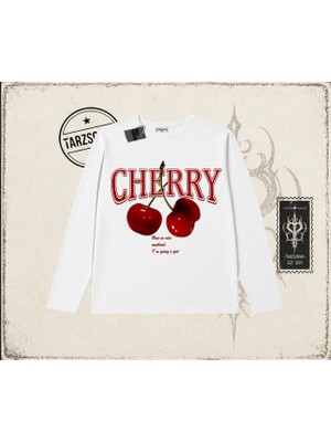 Tarzsokak Kadın Have A Nice Weekend Cherry Biskilet Yaka  Long Sleeve Beyaz