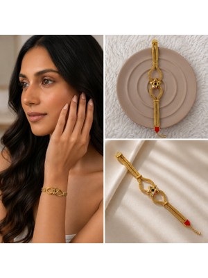 Fm 💎 Premium Parlak Gold Renk Yıldız Figürlü Göz Detaylı Çok Sıralı 316L Çelik Kadın Bileklik (22cm)