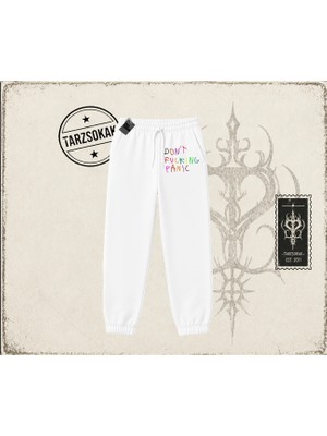 Tarzsokak Kadın Don't Fcking Panic Unisex Jogger Eşofman Altı Beyaz