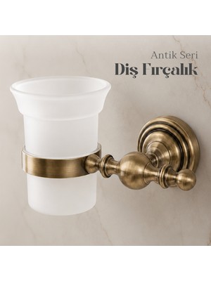 Badem10 (1 Adet) Duvara Monteli Antik Sarı Renk Premium Banyo Lavabo Diş Fırçalık Metal Gövde Cam Hazneli
