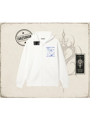 Tarzsokak Kadın Karma Is A Cat Oversize Unisex Hırka & Çeket Fermuarlı Sweatshirt Beyaz