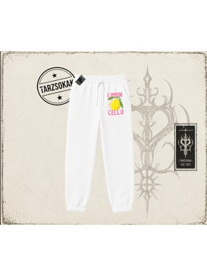 Tarzsokak Kadın Limon Cello Unisex Jogger Eşofman Altı Beyaz