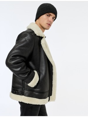 Koton Kapaklı Cepli Çıtçıt Düğme Detaylı Slim Fit Içi Peluş Yaka Suni Süet Ceket