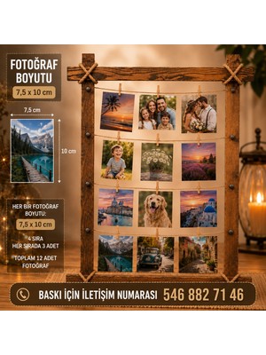 Saray Foto Ahşap Ipli Mandallı LED Işıklı Fotoğraf Çerçevesi/anı Panosu