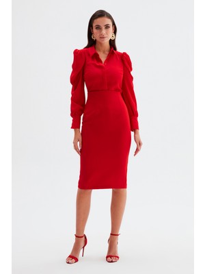 Sateen Düz Kalem Etek - Kırmızı
