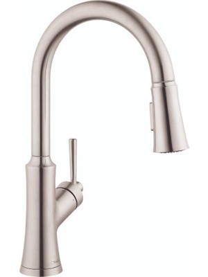 Hansgrohe Joleena Paslanmaz Çelik Yüksek Ark Mutfak Bataryası, Aşağı Çekmeli Püskürtücülü Mutfak Bataryası, Mutfak Lavabo Bataryası, Paslanmaz Çelik Optik 04793800, 15,8 Inç Uzunluk
