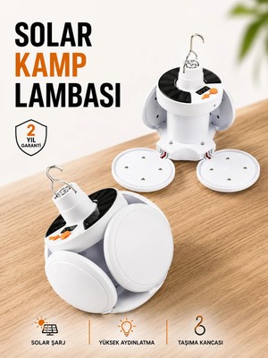 Astraltech Kamp Lambası Işıldak Beyaz Işık Güneş Enerjili Solar Aydınlatma 5 Kanatlı Katlanabilir