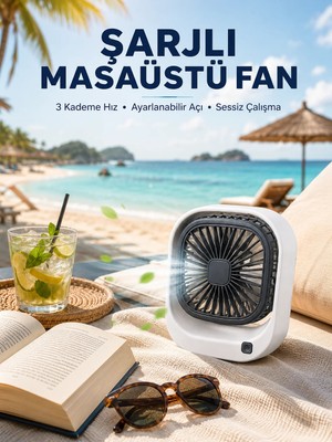 Astraltech Şarjlı Masaüstü Fan 3 Kademeli Hız Ayarlı Güçlü Hava Akışı