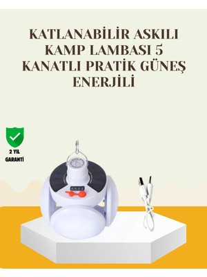 Astraltech Güneş Paneliyle Şarj Olan Katlanabilir LED Çadır Lambası – 5 Kademeli Aydınlatma