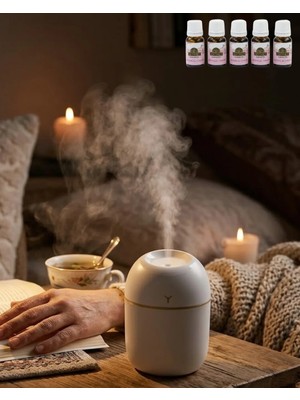 Astraltech Mini Nemlendirici 5 Esans Hediyeli LED Işıklı Taşınabilir Aromaterapi Buhar Makinesi