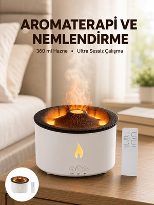 Astraltech Alev Efektli Aromaterapi Difüzörü – 360 ml Su Hazneli, Sessiz ve Zaman Ayarlı Yeni Nesil
