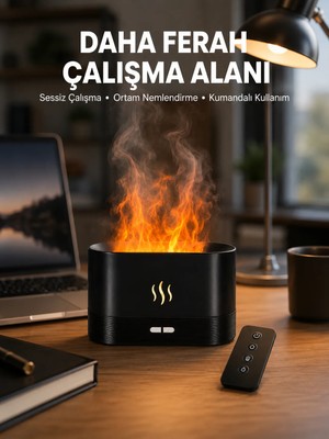 Astraltech Aromatik Oda Kokusu Difüzörü Alev Tasarımlı LED Işıklı Nemlendirici Yeni Nesil