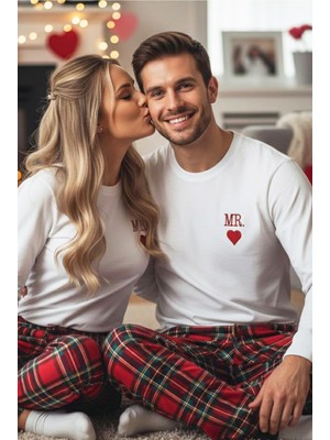 Siyah İnci Erkek Ekose Merry Christmas Baskılı Yılbaşı Temalı Örme Pijama Takım 7969