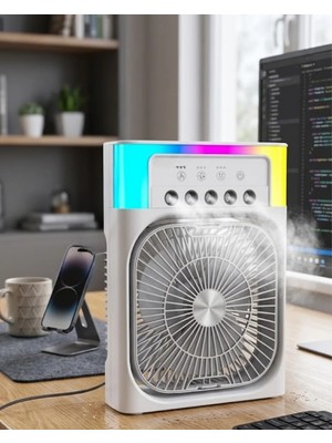 Astraltech Su Püskürtmeli Mini Klima Fan USB Şarjlı Masaüstü Soğutucu Rgb Işıklı