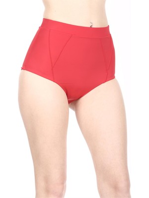 Obje Kadın Kırmızı Nervur Dikiş Yüksek Bel Bikini Altı