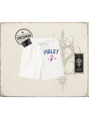 Tarzsokak Kadın Piglet College Unisex Şort Beyaz