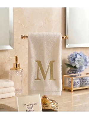 Denef Home Monogram B Harfi Gold Nakışlı Pamuklu Havlu 30X50 cm