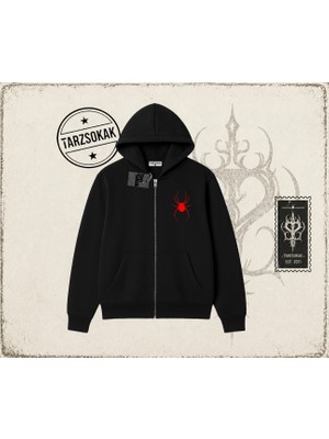 Tarzsokak Kadın Red Spider Oversize Unisex Hırka & Çeket Fermuarlı Sweatshirt Beyaz