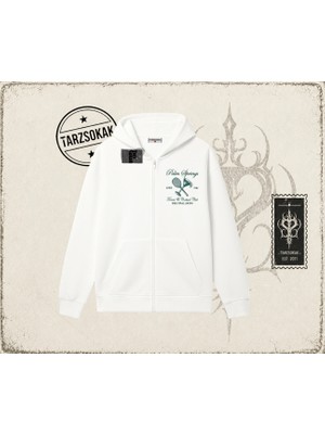 Tarzsokak Kadın Palm Springs Oversize Unisex Hırka & Çeket Fermuarlı Sweatshirt Beyaz