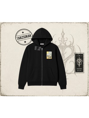 Tarzsokak Kadın Olives And Wine Oversize Unisex Hırka & Çeket Fermuarlı Sweatshirt Beyaz