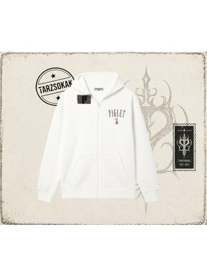 Tarzsokak Kadın Piglet Since 1966 Oversize Unisex Hırka & Çeket Fermuarlı Sweatshirt Beyaz