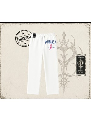 Tarzsokak Kadın Piglet College Unisex Baggy Eşofman Altı Beyaz