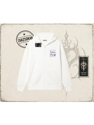 Tarzsokak Kadın Ocean Like Oversize Unisex Hırka & Çeket Fermuarlı Sweatshirt Beyaz