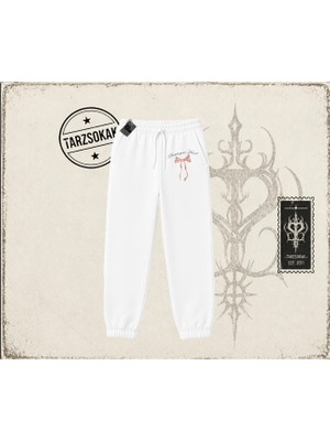 Tarzsokak Kadın Protect Your Heart Unisex Jogger Eşofman Altı Beyaz