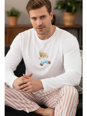 Siyah İnci Baskılı Uzun Kollu Örme Erkek Pijama Takım 7834