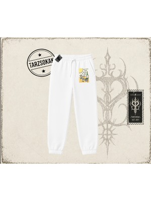 Tarzsokak Kadın Olives And Wine Unisex Jogger Eşofman Altı Beyaz