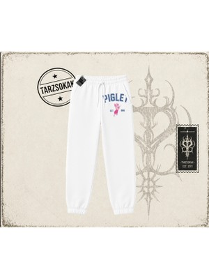 Tarzsokak Kadın Piglet College Unisex Jogger Eşofman Altı Beyaz