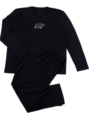 Siyah İnci Uzun Kollu Büyük Beden Örme Pijama TAKIM7918