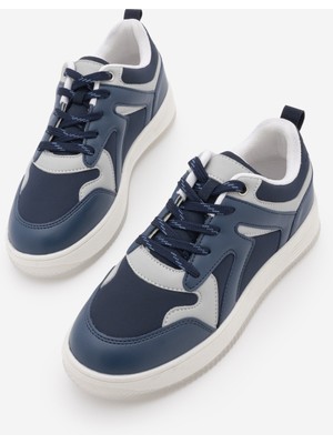 Marjin Kadın Sneaker Yüksek Taban Spor Ayakkabı Aryan Lacivert
