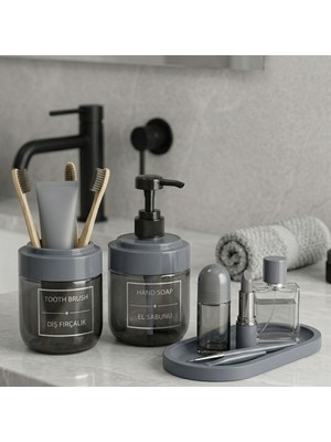 LE Paris 2’li Cam Sıvı Sabunluk ve Diş Fırçalık | Standlı Cam Banyo Organizer Seti 2’li | 425 ml x 2