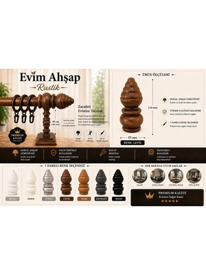 Evim Ahşap Premium Rustik Ahşap Perde Destek Ayağı – Kayın Ağacı-Ceviz Renk