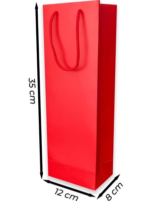 ABB Matbaa 10 Adet Kırmızı Şişe Boy Karton Ipli Çanta Karton Poşet (12X35X8) - Ip Rengi Seçilebilir