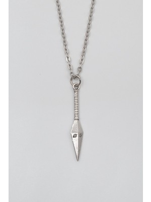 Alooya Anime Ninja Kunai Düz Ezme Zincir Kolye - Antik Gümüş Kaplama - Kadın Erkek - 60 cm