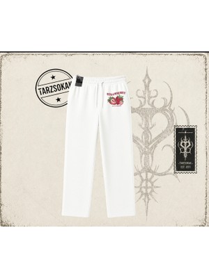 Tarzsokak Kadın Strawberry Active Lifestyle Unisex Baggy Eşofman Altı Beyaz