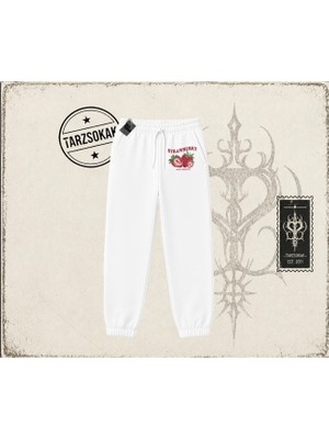 Tarzsokak Kadın Strawberry Active Lifestyle Unisex Jogger Eşofman Altı Beyaz