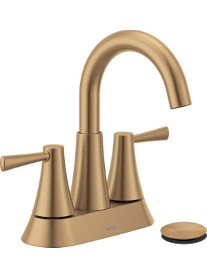 Moen Ronan Bronzlaştırılmış Altın Iki Kulplu 4" Centerset Modern Banyo Bataryası Push-Down Drenajlı, 84022BZG
